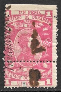 MEXICO 1893-94 1pc DURANGO Municipal Revenue Part Perf DU77C Used