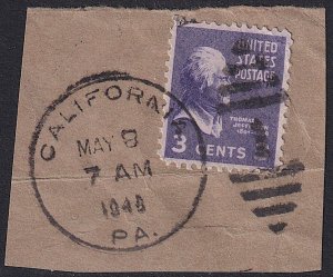 USA - 1938 - Scott #807 - used - CALIFORNIA PA. pmk