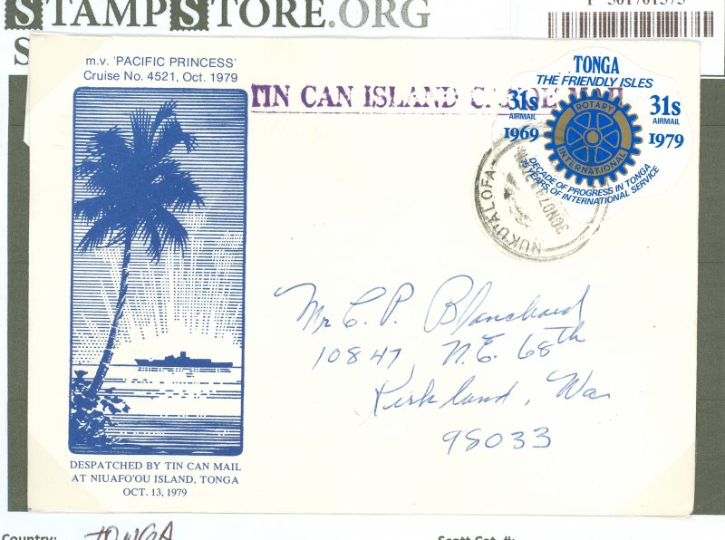 Tonga  1979 31s airmail, used from Nuku'alofa 30 No 79