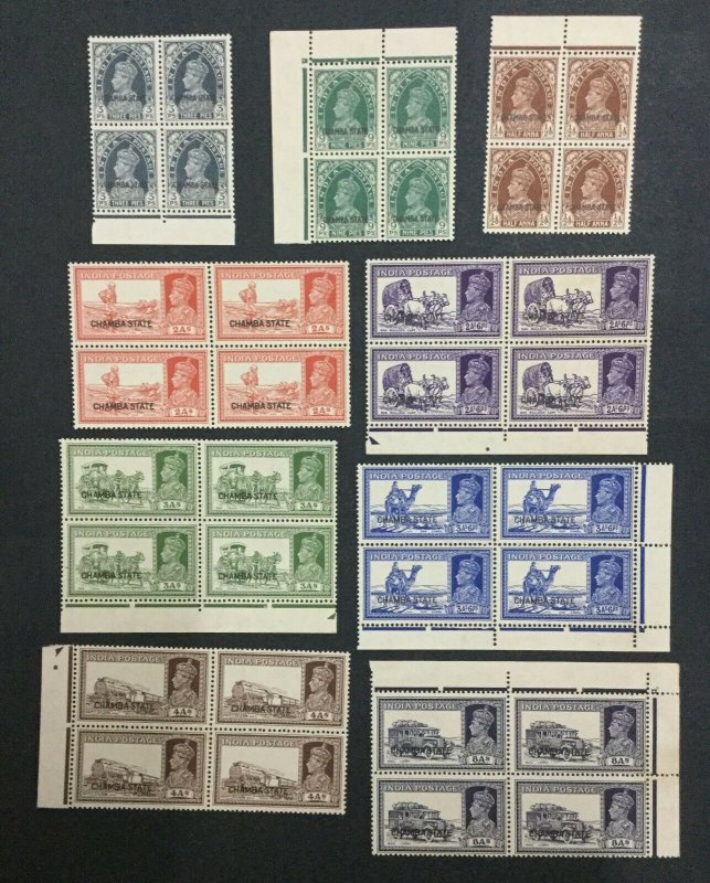 MOMEN: INDIA CHAMBA SG #82/92 1938 BLOCKS MINT OG NH LOT #198489-6041