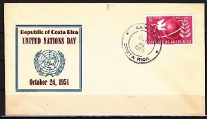 Costa Rica, Scott cat. 24/OCT/51. United Nations Day value on Cover. . ^