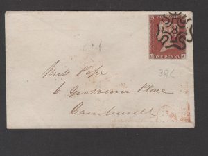GREAT BRITAIN cover 1843 Maltese Cross penny red imperforate wax seal