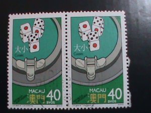 MACAU 1987 SC#552  CASINO GAMBLING -USED BLOCK OF 2 VF WE SHIP TO WORLD WIDE