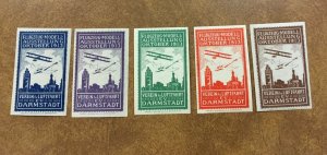 Germany 1913 Darmstadt Air Show 5 Cinderellas Poster Stamp labels w/  biplanes