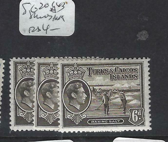 TURKS AND CAICOS (P2203B)  KGVI   6D   SG 201A X 3  SHADES     MOG