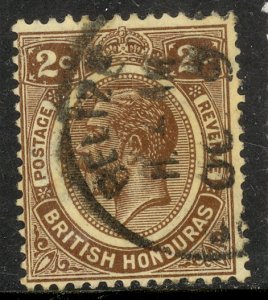 BRITISH HONDURAS 1922-23 KGV 2c Dark Brown Sc 93 VFU