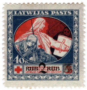 (I.B) Latvia Postal : Red Cross 40k+55k (2R overprint)