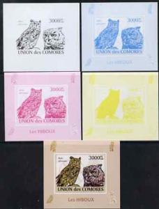 Comoro Islands 2009 Owls s/sheet - the set of 5 imperf pr...