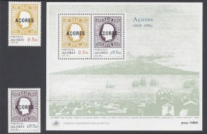 Azores 1980 Stamp on stamp Souvenir Sheet, Stamps, MNH - Sc #314-315, 315a