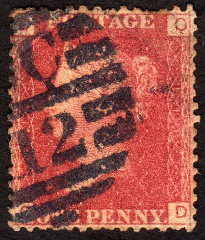 1864, Great Britain, 1p, Used, paper remaint, Penny Red, Sc 33, Plate 118
