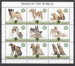 Turkmenistan, 1999 Russian Local. Dogs sheet of 9. Scout Logo. ^