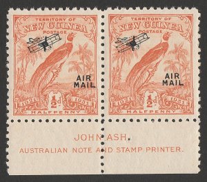 NEW GUINEA 1931 Dated Bird Airmail ½d pair with imprint. MNH **. 