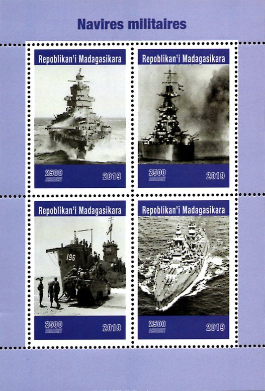 Madagascar 2019 Navy Military Ships Warships Battleships 4v Mint MNH S/S. (#051)