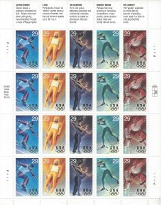 Scott 2807-2811 Winter Olympic Mint Not Hinged Pane of 20 .29 Cent Stamps