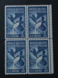 ​UNITED STATES-1957 SC#1090-CENTENARY OF STEEL INDUSTRY-MNH-BLOCK -VF-67-YEARS