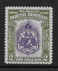 NORTH BORNEO SG316 1939 $2 VIOLET & OLIVE-GREEN MTD MINT