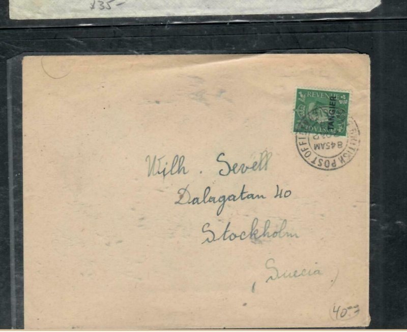 MOROCCO COVER (PP2912B) 1948 KGVI 1/2D   ON COVER TANGER TO SWEDEN