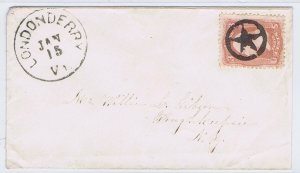 US 65 on cover nice strike star in circle fancy cancel Londonderry VT CDS