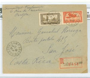 French Morocco 112/C7 1930 Registered Oudja camp- San Jose, Costa Rica; small tear top right.
