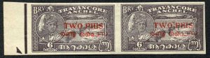 Travancore-cochin SG1g 2p on 6ca Imperf apostrophe after two