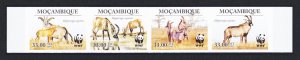 Mozambique WWF Roan Antelope Imperf strip of 4v 2010 MNH SC#1930 MI#3658-3661