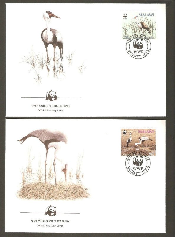 1987   MALAWI   -  4 x WWF FIRST DAY COVERS  - WHATTLED CRANE