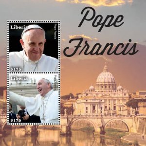 Liberia - 2014 - POPE FRANCIS - Souvenir Sheet of 2 - MNH