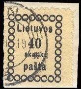 Lithuania #7var, 1918 40sk black, double impression, used on piece