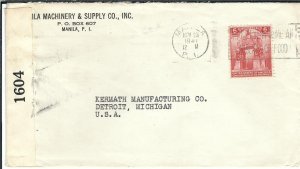 Manila, Philippines to Detroit, MI 1941 Censored (C4555)