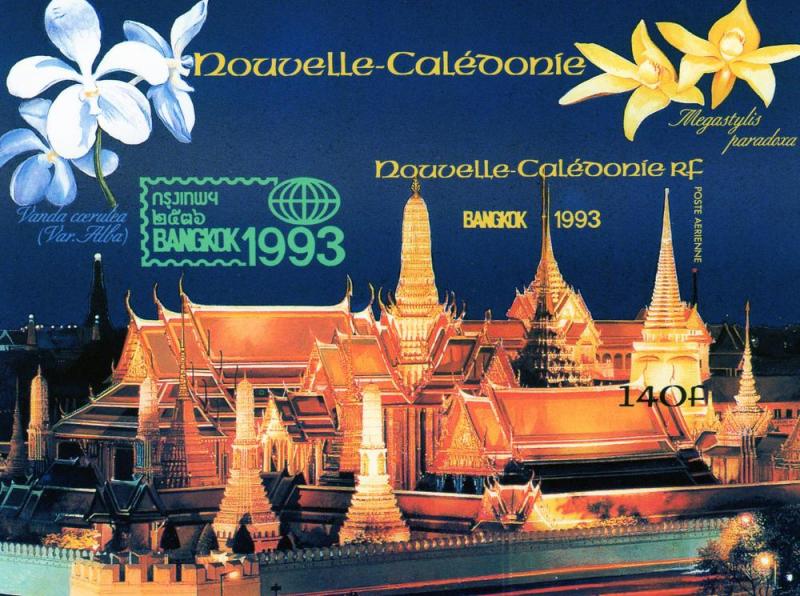 New Caledonia 1993 Sc#C251 Bangkok '93/Palace/Orchids DEluxe Souvenir Sheet MNH