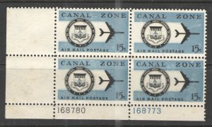 US/Canal Zone 1965 Sc# C44 MNH F - Plate Block 15 cent Air Mail
