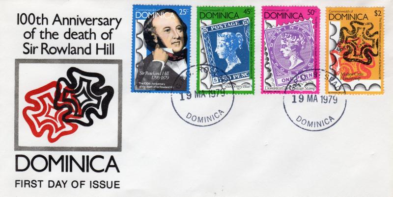 Dominica 1979 Sc#608/611 Stamps on Stamps/Penny Black/Rowlandi Hill Set (4) FDC