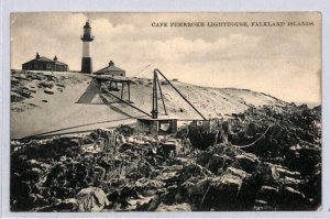 FALKLAND ISLANDS Lighthouse PPC GB NAVAL WWI *SOUTH ATLANTIC* Message 1915 ZT82