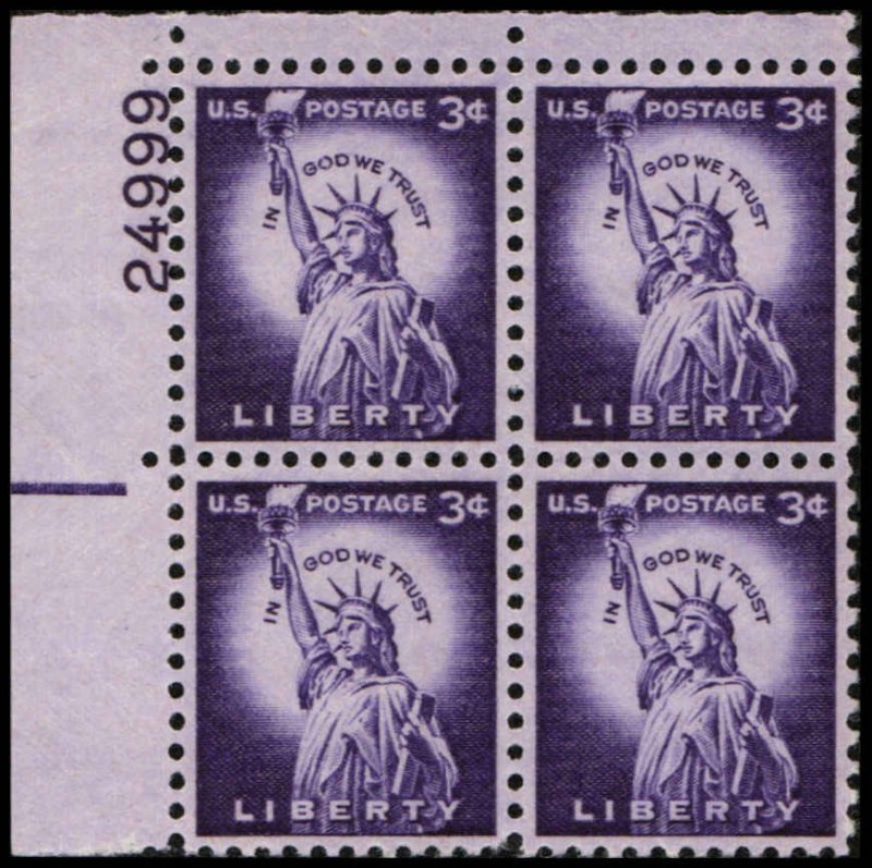 US #1035 LIBERTY MNH UL PLATE BLOCK #24999