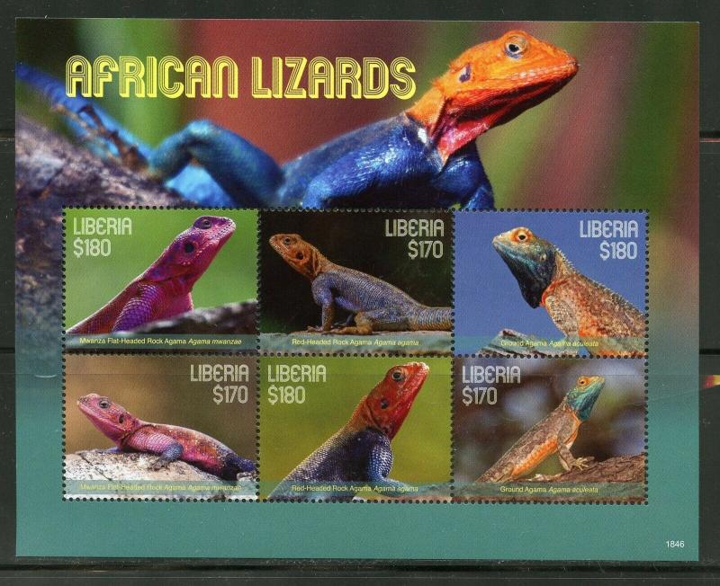 LIBERIA 2019 AFRICAN LIZARDS  SHEET MINT NEVER HINGED