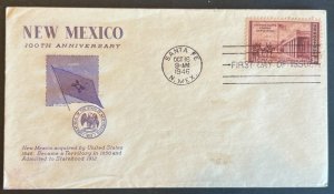 NEW MEXICO STATEHOOD #944 OCT 16 1946 SANTA FE NM FIRST DAY COVER (FDC) BX6