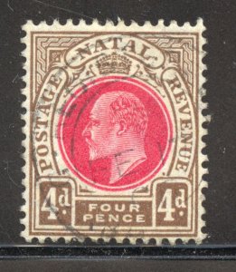 Natal Scott 104 Used LH - 1904 4p King Edward VII, Wmk 3 - SCV $1.60