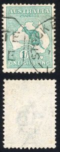 Australia SG11 1/- Emerald Kangaroo wmk 1st Crown late Fee Pmk