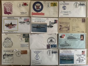 NAVY LARGE COLLECTION OF 54 NAVAL EVENTS CACHETS CARDS & SHIP DECALS 1932/2000