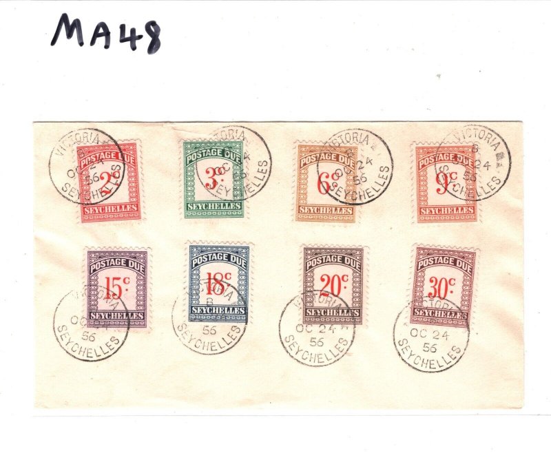 SEYCHELLES Cover KGVI *POSTAGE DUES* (1951) 2c-30c Set{8} Used 1956 CDS MA48