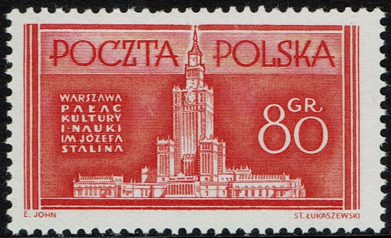 Poland #595  MNH - Warsaw Reconstruction-Culture Palace  (1953)