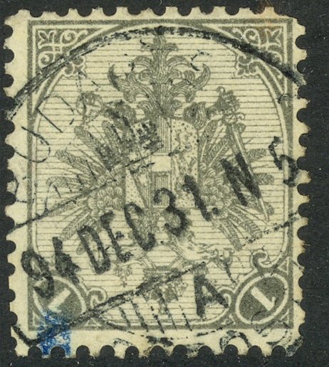 BOSNIA AND HERZEGOVINA 1890-94 1k Dk Gray Arms P.11 1/2 Sc 2,SG68 VFU HUNGARY