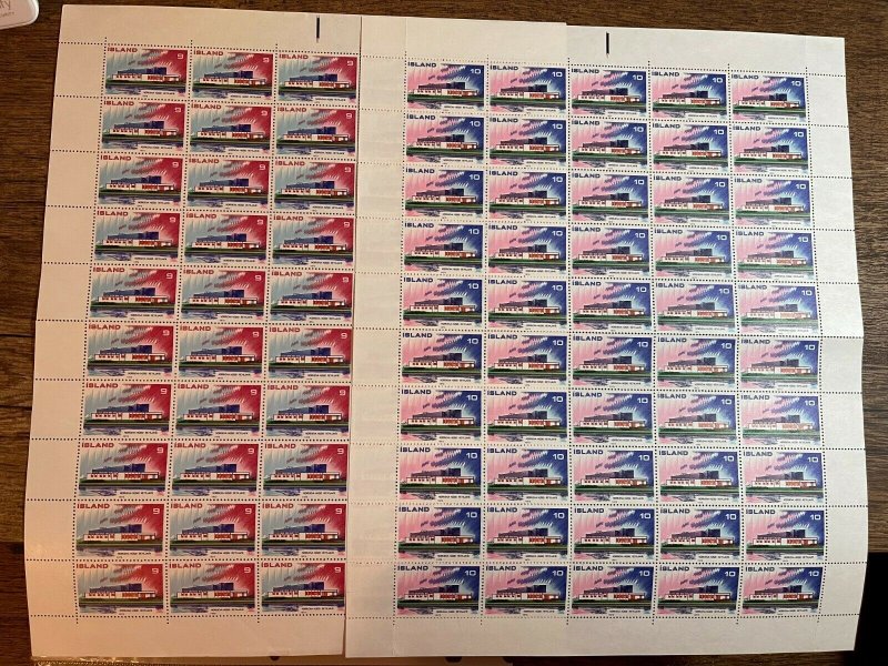 Iceland, Scott 454-455, MNH Complete pane of 50 (folded in half)