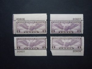 #C16 5c Winged Globe Plate Number Single 4 Corner Set MNH OG VF CV $100
