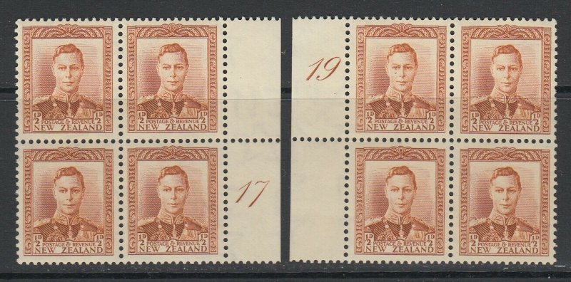 New Zealand, CP M1b, MNH plate 17 and 19 blocks of four 