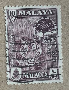 Malacca 1960 10c Tiger, used. Scott 61, CV $0.25. Cats