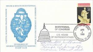 1989 FDC, #2412, 25c House of Representatives, G. W. Masonic Stamp Club