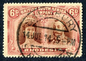 Rhodesia 1910. Double Head. 6d brown & mauve. P15. Used. SG176.