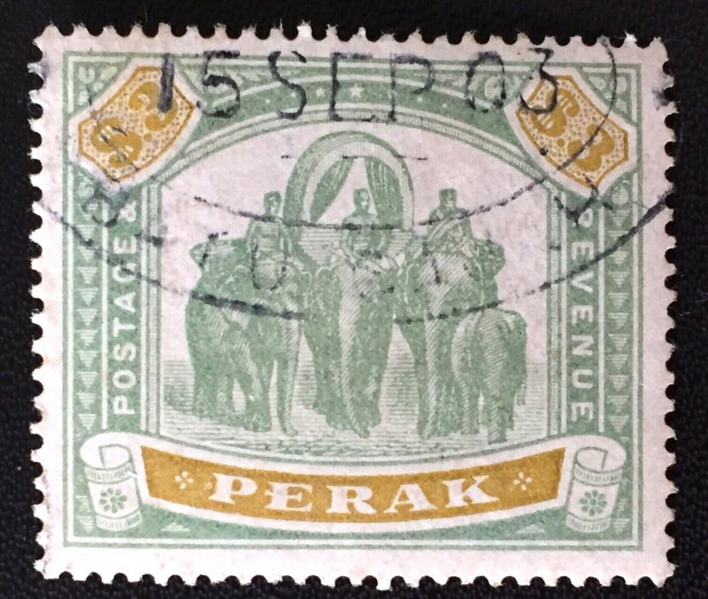 MALAYA 1898 PERAK Elephants & Howdah $3 Used SG#78 M4111