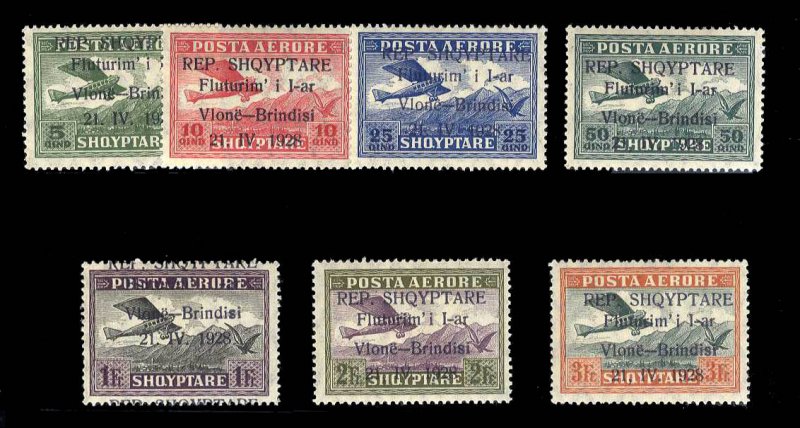 Albania #C15-21 Cat$190.75, 1928 Vlone-Brindisi, complete set, lightly hinged...